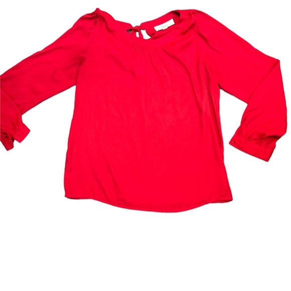 LOFT Long Sleeve Pin Tuck French Cuff Blouse in Red - Picture 7 of 8